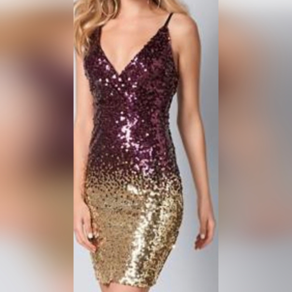 VENUS Burgundy and Gold Sequin Mini Dress **NWOT** - Picture 2 of 15